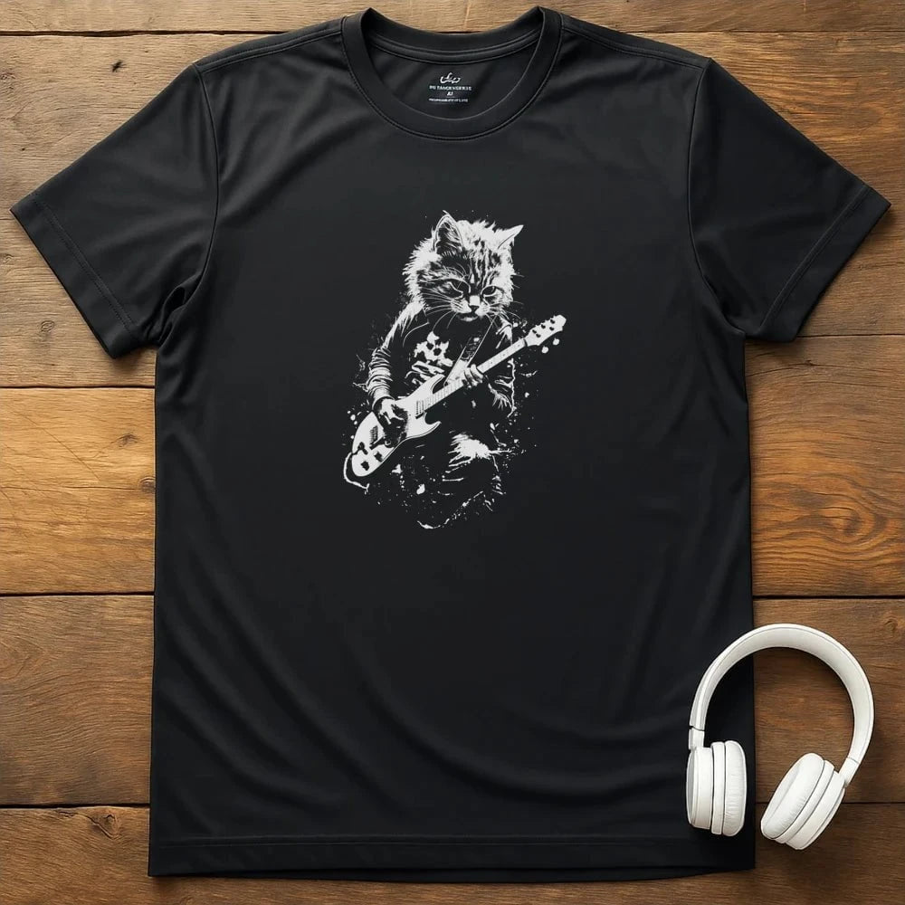 Cat Rocks Out T-Shirt - Black