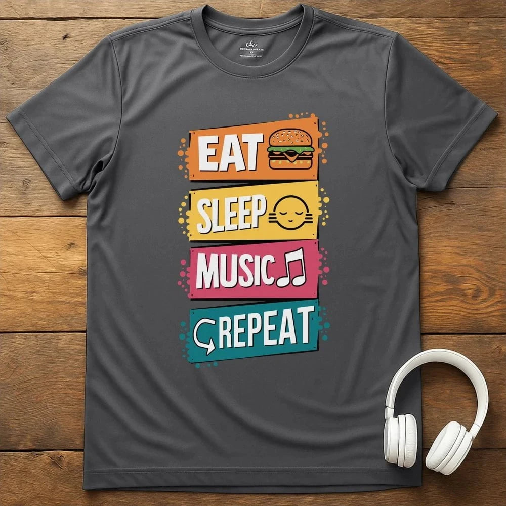 Eat Sleep Music Repeat T-Shirt - Charcoal
