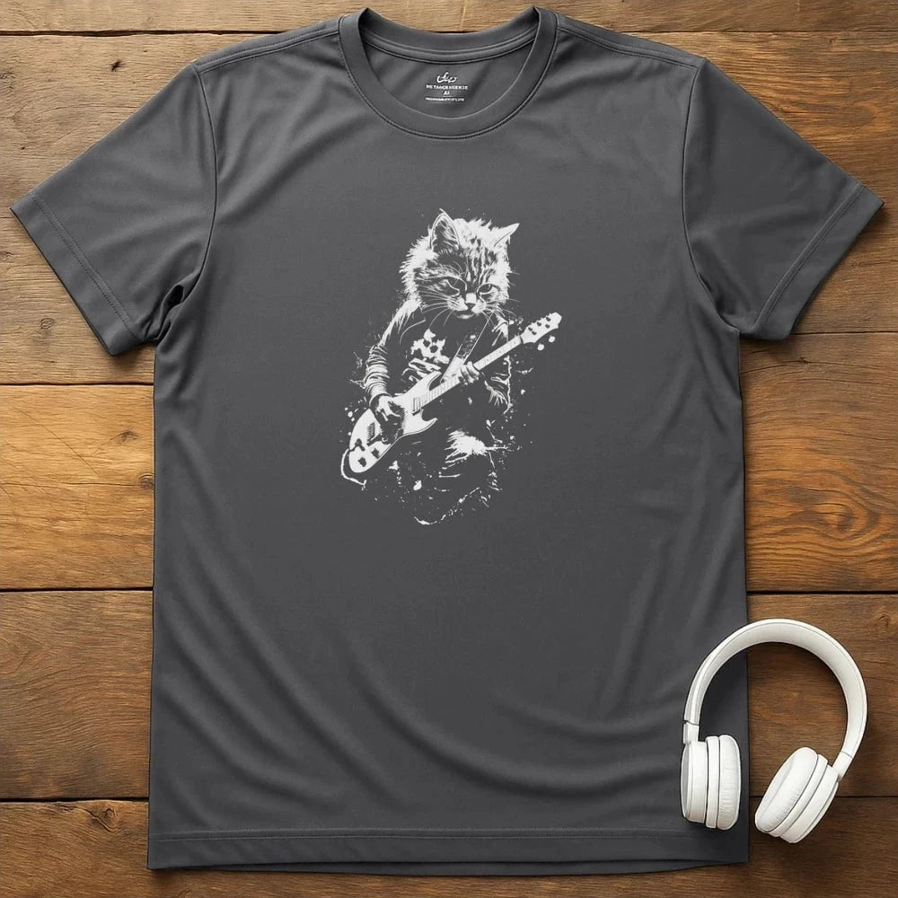 Cat Rocks Out T-Shirt - Charcoal