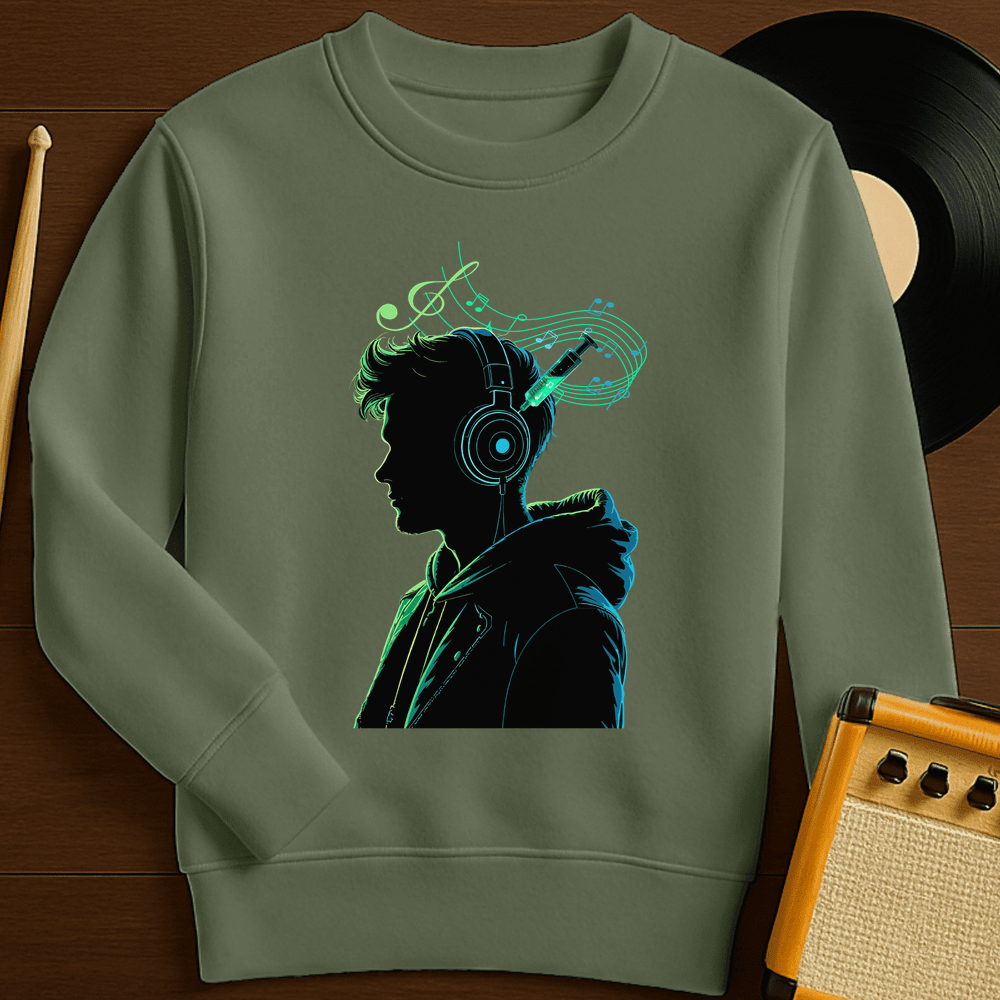 Music Is My Drug Crewneck - Military Green