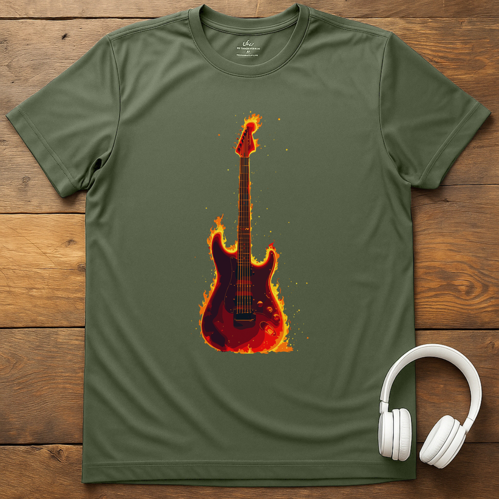 Fire Guitar T-Shirt - Military Green