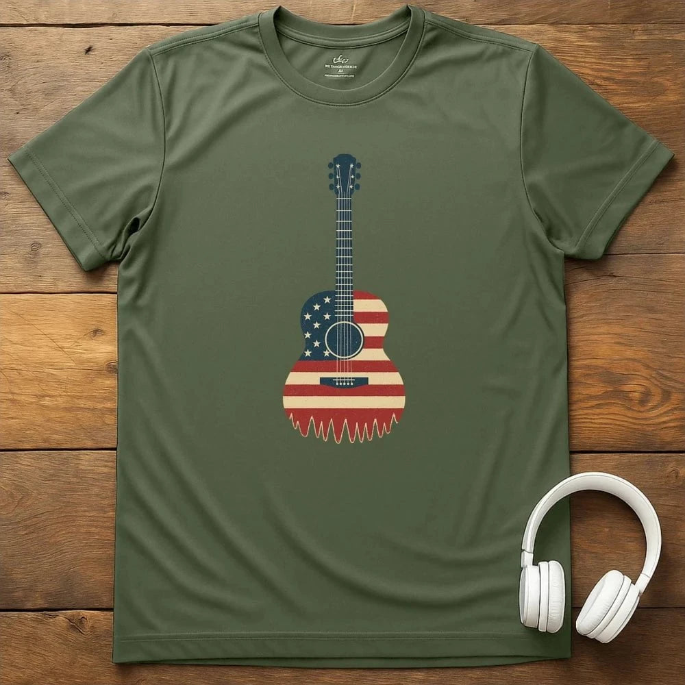 Flag Guitar T-Shirt - Military Green