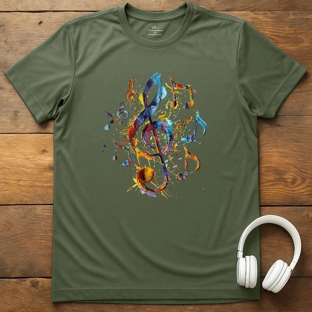 Music Notes T-Shirt - Military Green