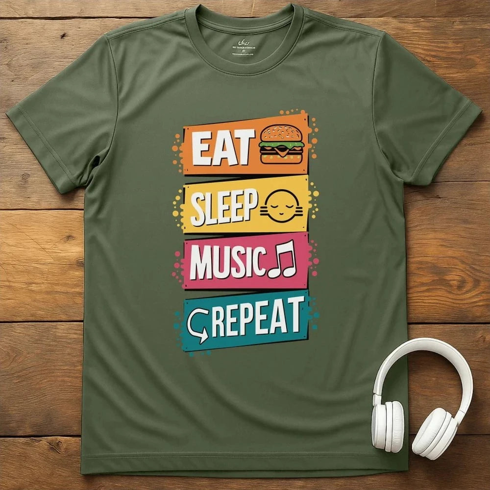 Eat Sleep Music Repeat T-Shirt - Military Green
