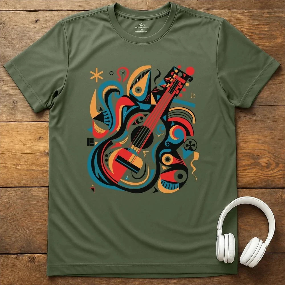 Abstract Guitar T-Shirt - Military Green
