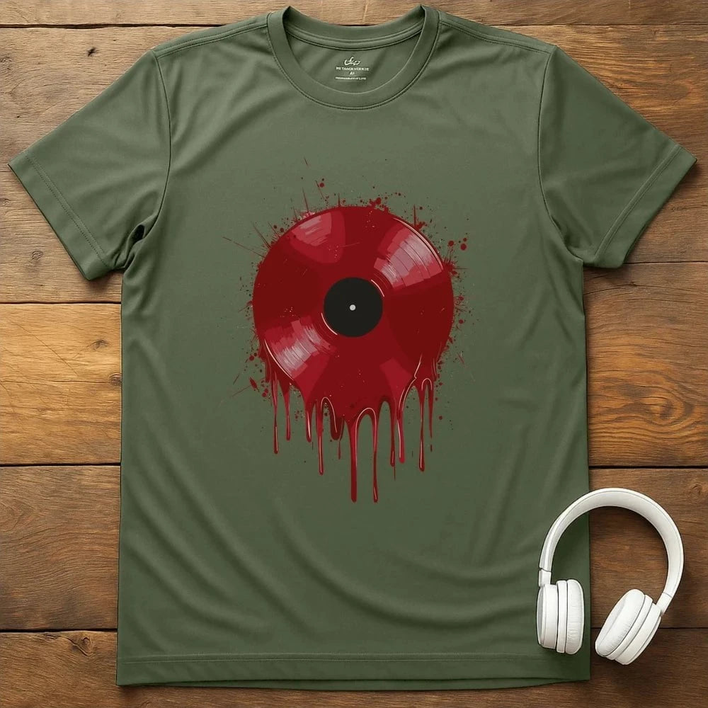 Red Wax Vinyl T-Shirt - Military Green