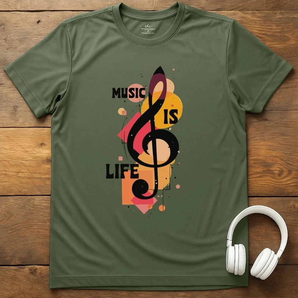 Music Is Life T-Shirt - Military Green