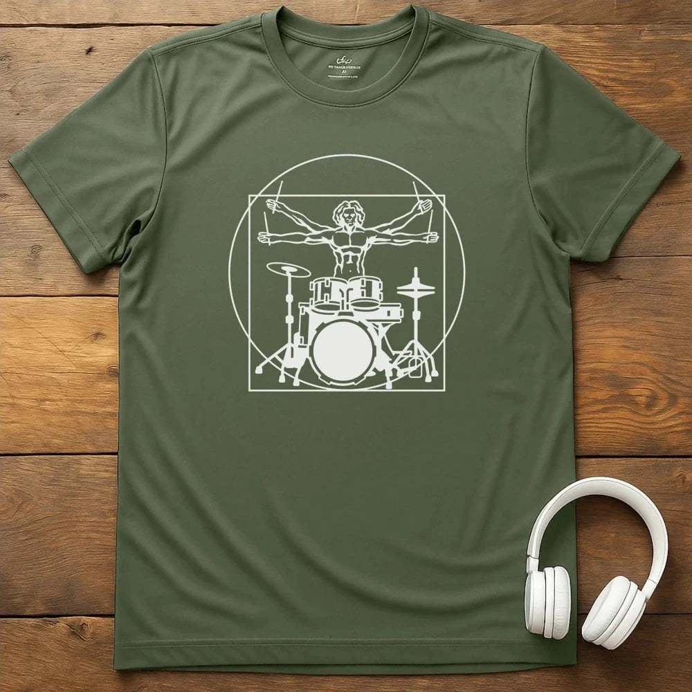 Vitruvian Drummer T-Shirt - Military Green