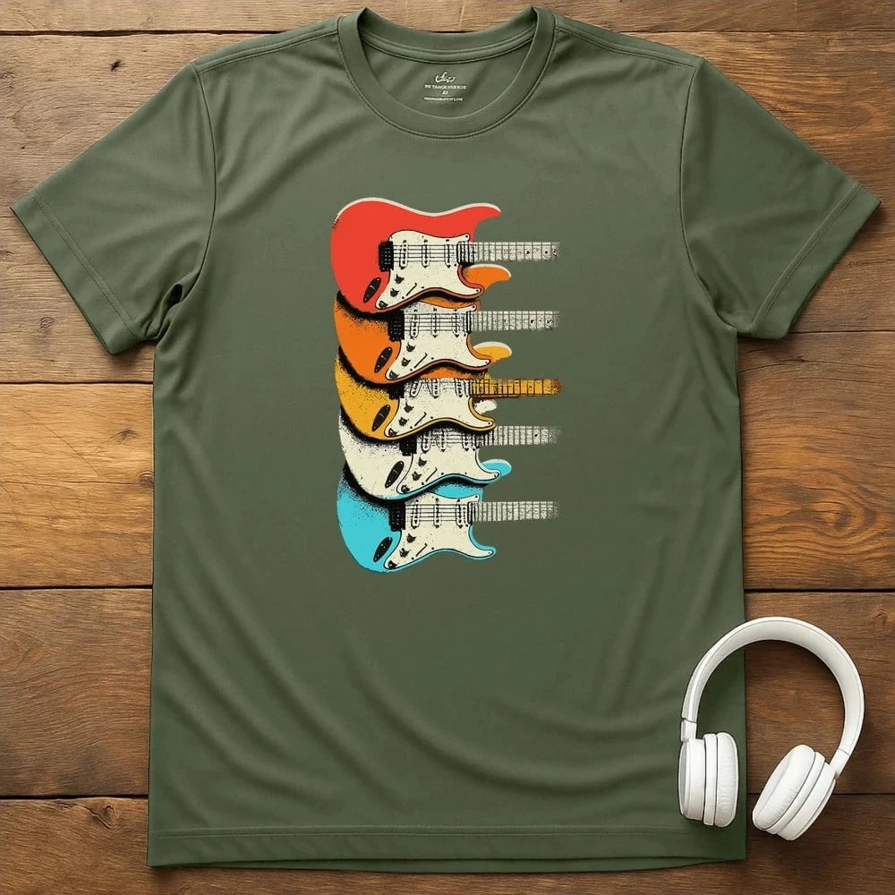 Guitar Rainbow T-Shirt - Military Green