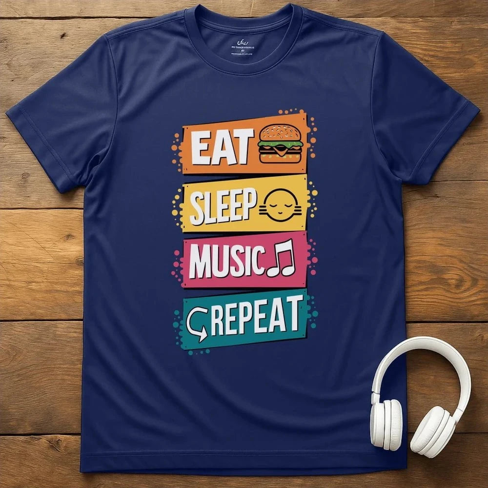 Eat Sleep Music Repeat T-Shirt - Navy