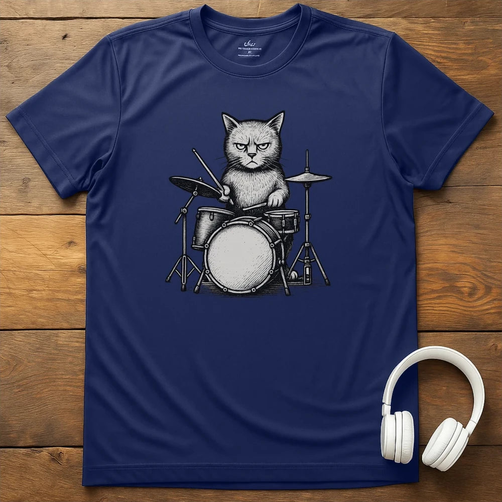Cat Drums T-Shirt - Navy