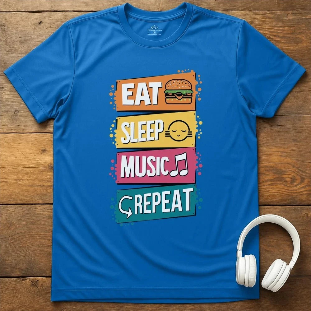 Eat Sleep Music Repeat T-Shirt - Royal