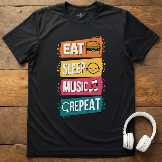 Eat Sleep Music Repeat T-Shirt - Black