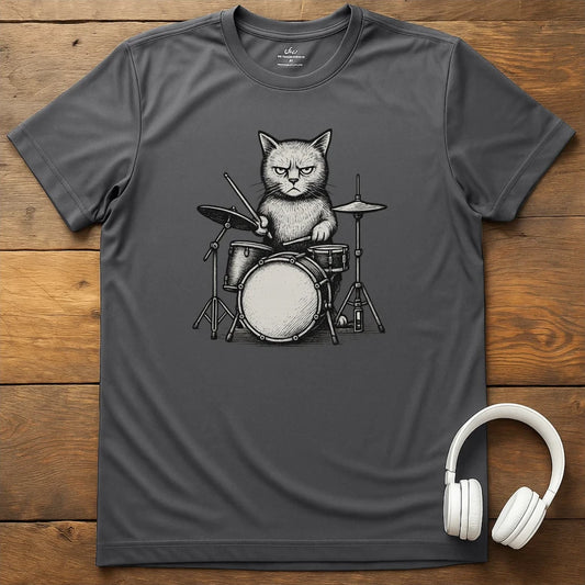 Cat Drums T-Shirt - Charcoal