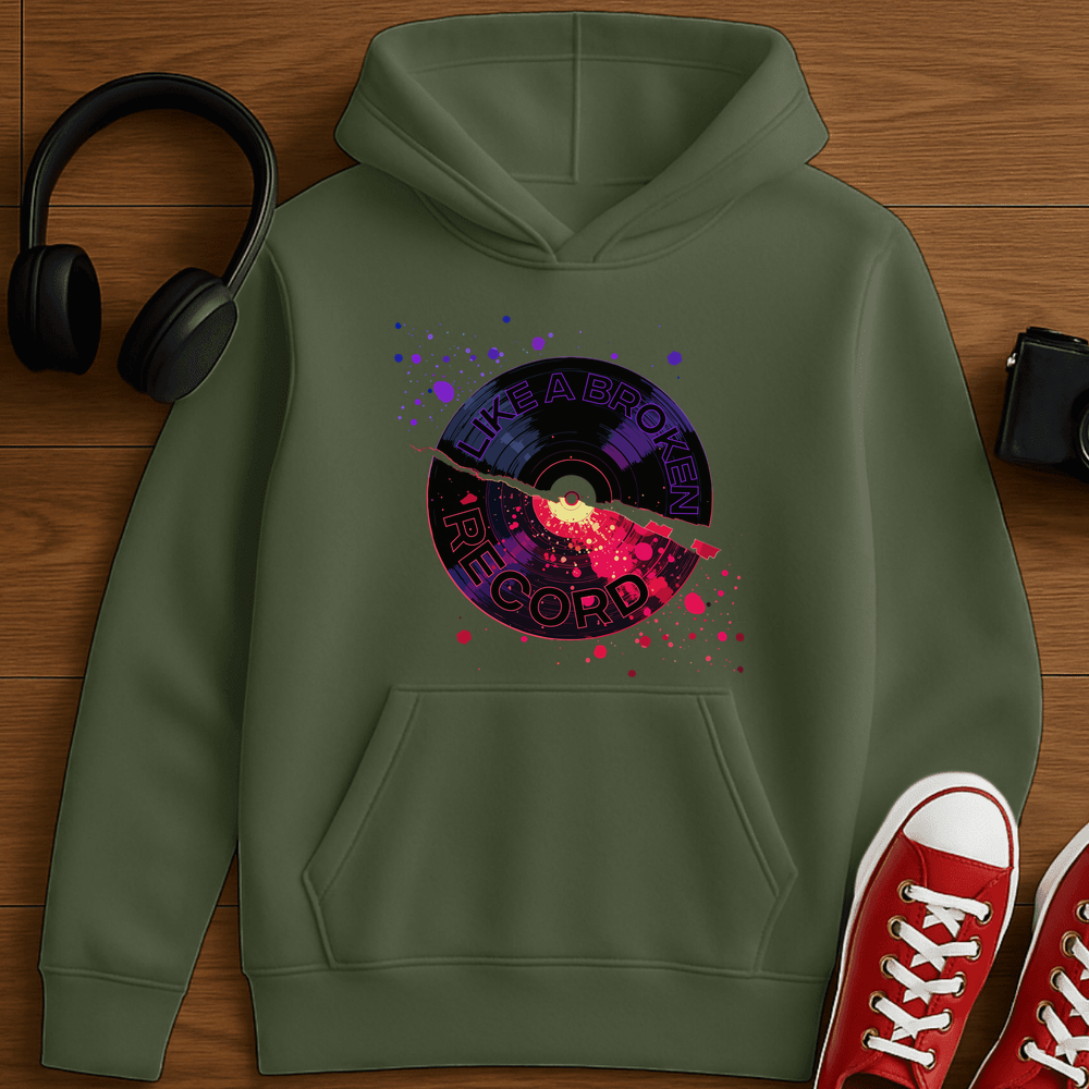 Broken Record Hoodie - Military Green
