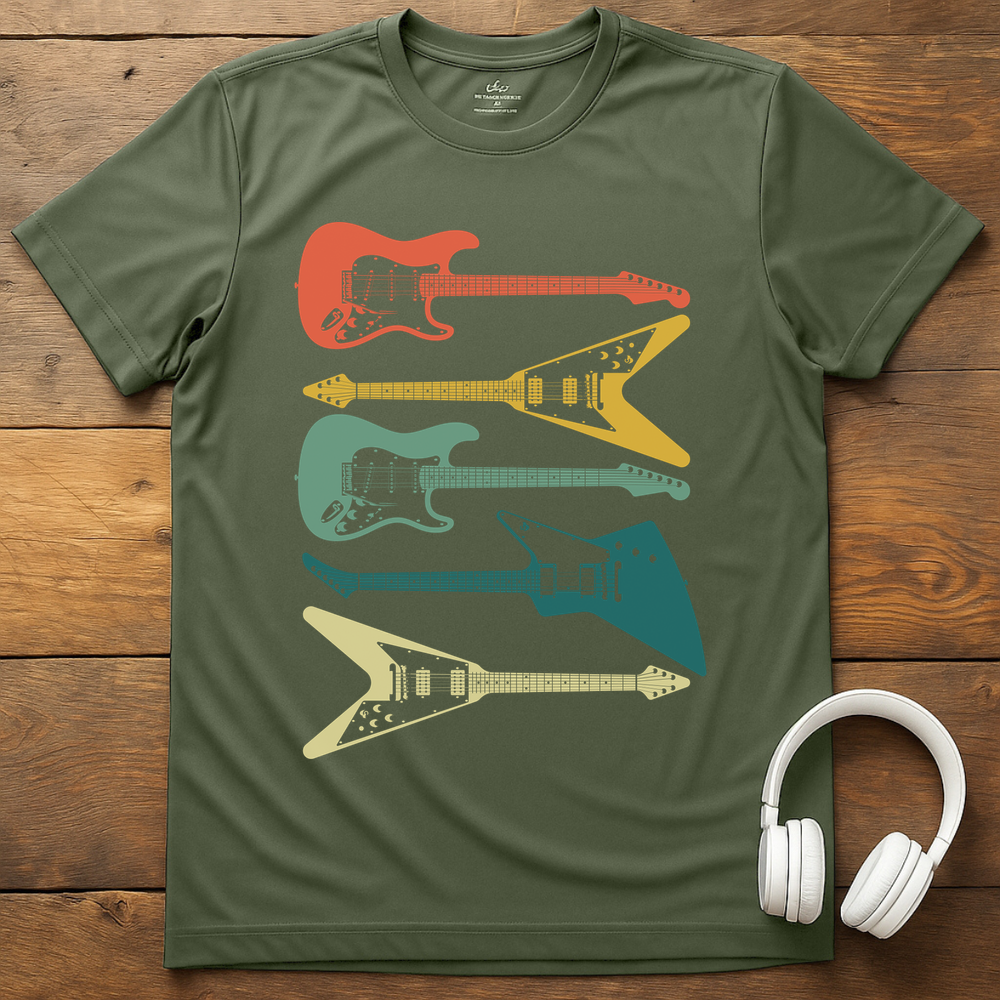 5 Electric Guitars T-Shirt - Military Green