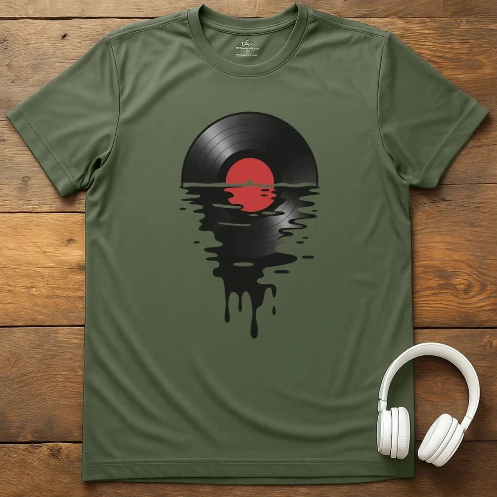 Melting Record T-Shirt - Military Green