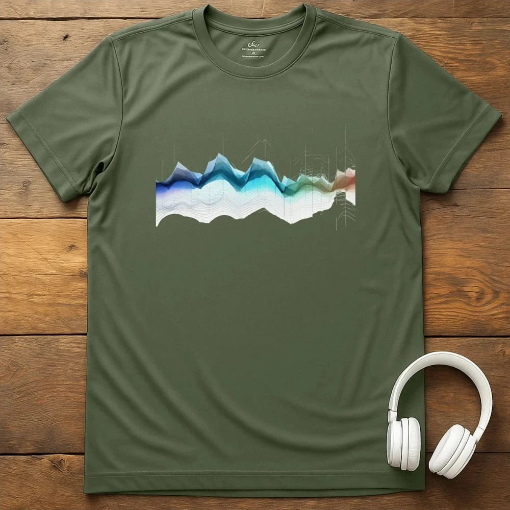 Geo Soundwaves T-Shirt - Military Green