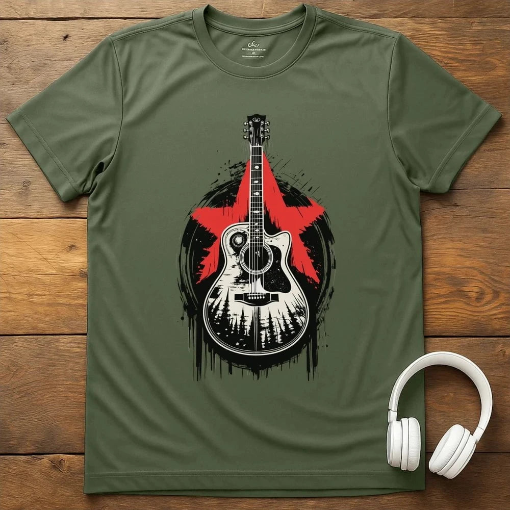 Red Star Guitar T-Shirt - Military Green