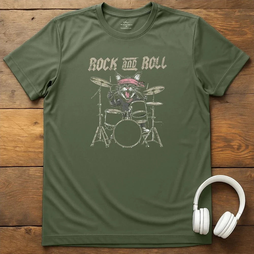 Drum Cat T-Shirt - Military Green