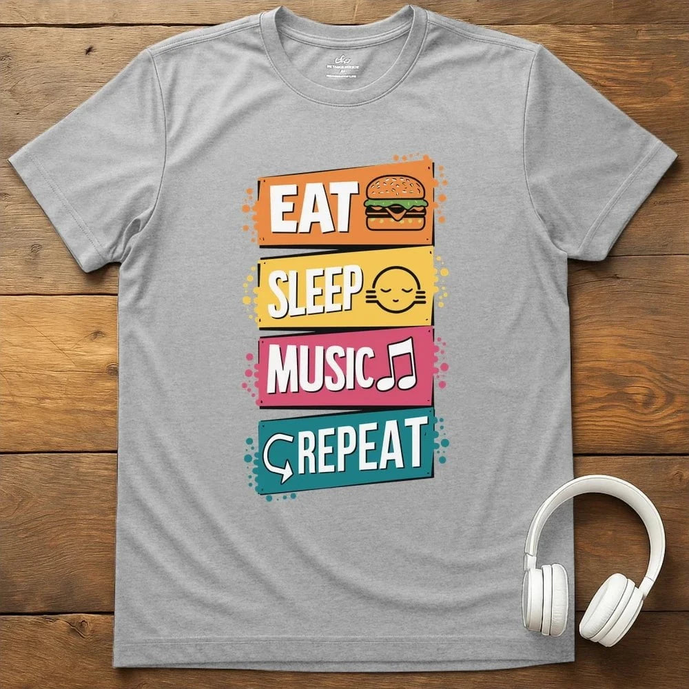 Eat Sleep Music Repeat T-Shirt - Sport Grey