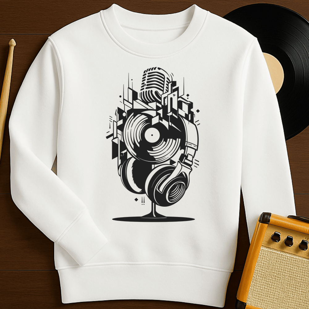 Music Stack Crewneck - White
