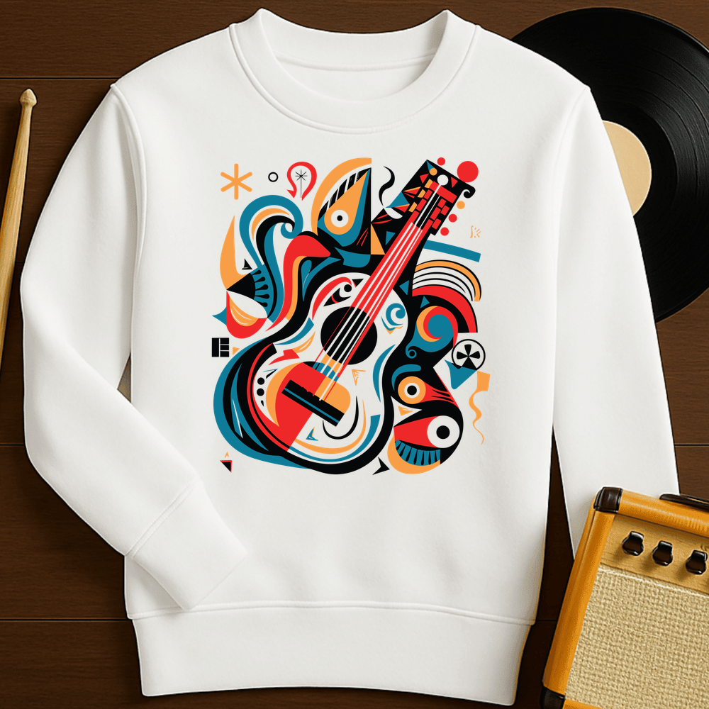 Abstract Guitar Crewneck - White