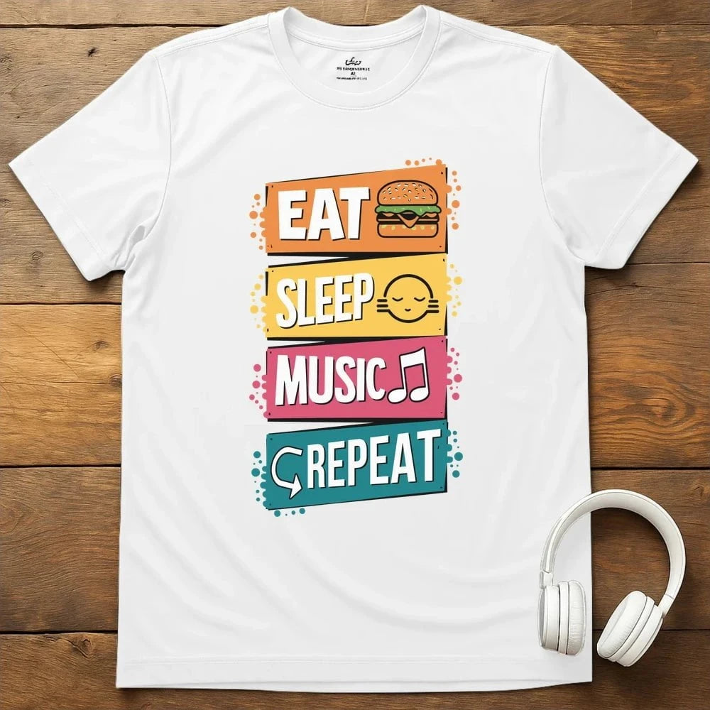Eat Sleep Music Repeat T-Shirt - White